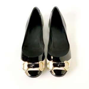 Gucci Suede and Patent Leather Horsebit Flats